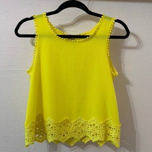 Yellow Cropped Tank with Lace Trim